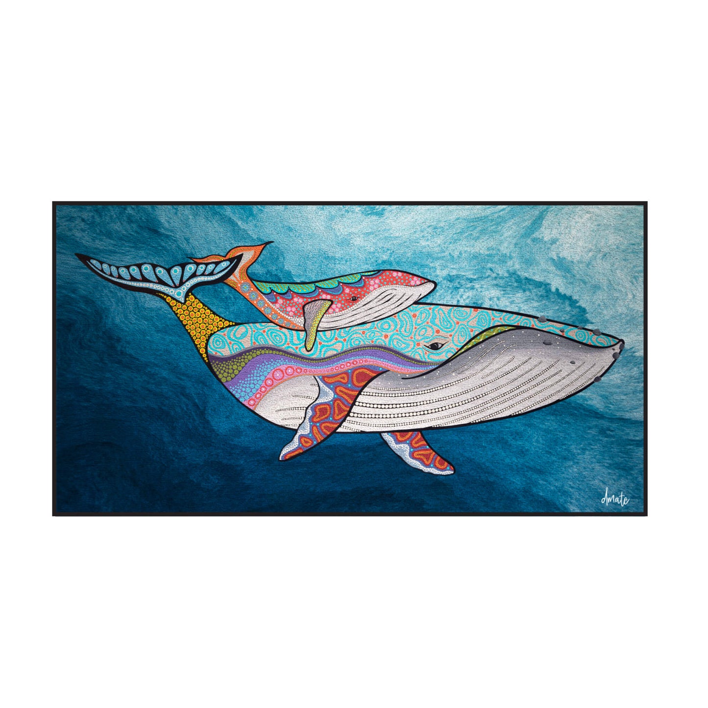 Australian Indigenous Classroom Mat - Mother & Calf Whales (1.8m x 3.4m)
