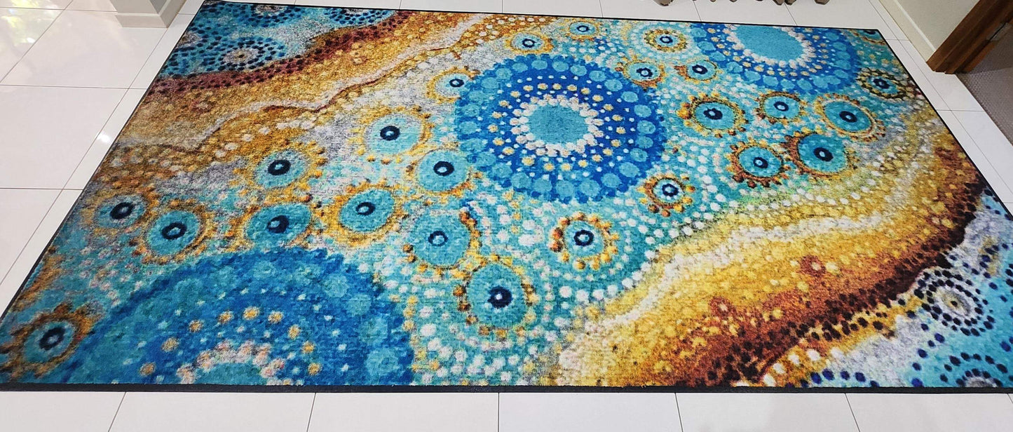 Australian Indigenous Classroom Mat - River Country - 1.8m x 3.4m or Round 200cm diameter