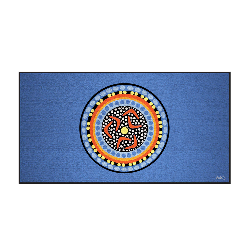 Australian Indigenous Classroom Mat - Yarning Circle Light Blue - 1.8m x 3.4m