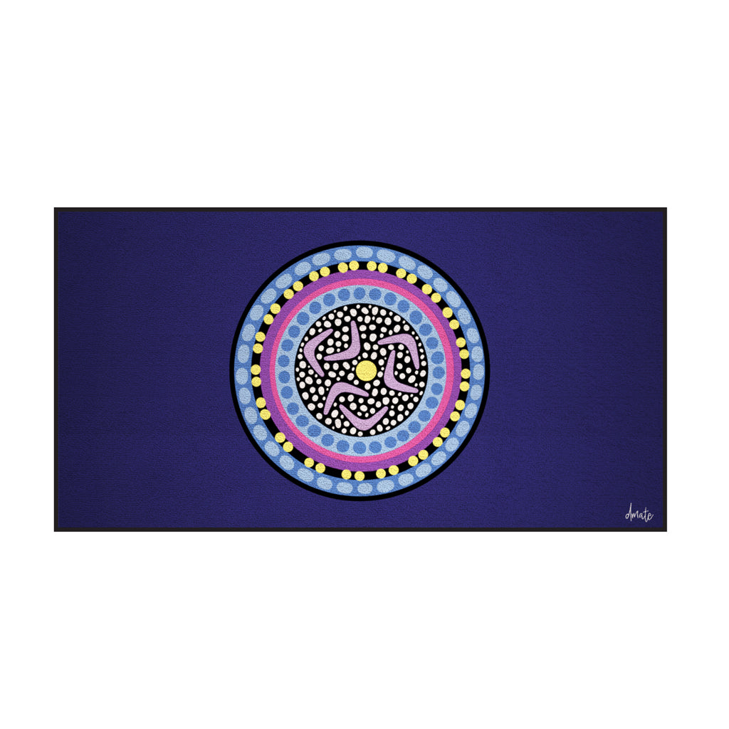 Australian Indigenous Classroom Mat - Yarning Circle Purple - 1.8m x 3.4m and Round 200cm diameter
