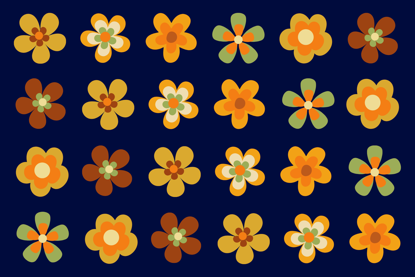 Classroom Placement Mat - Retro Flower Power Yellow (2m x 3m)