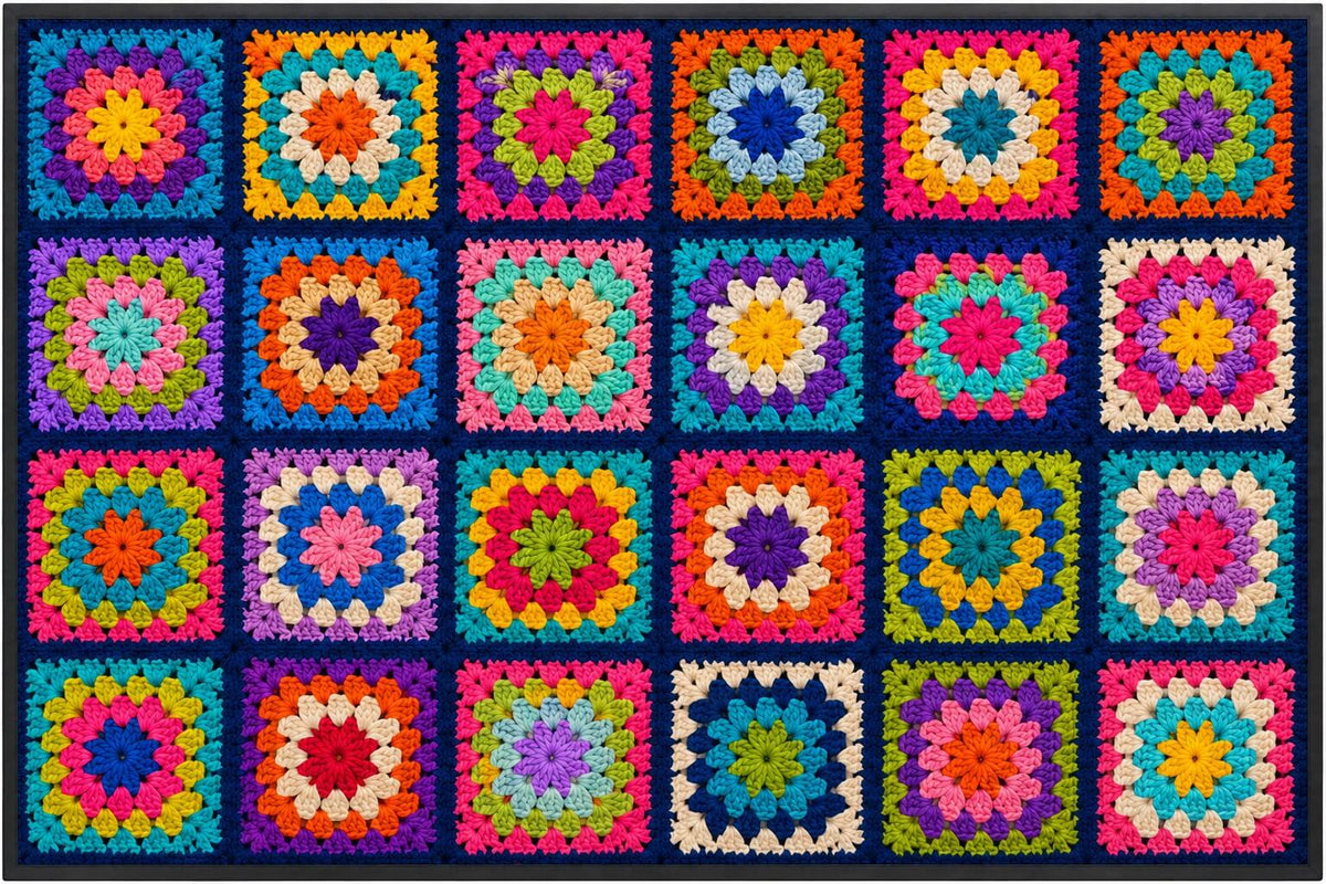24 Square Classroom Seating Mat - Crochet Squares (2m x 3m)