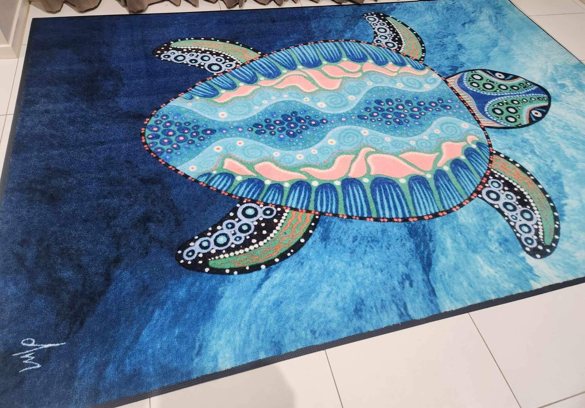 Turtle School Rug Australian Indigenous Classroom Mat - Sea Turtle (2m x 3m)