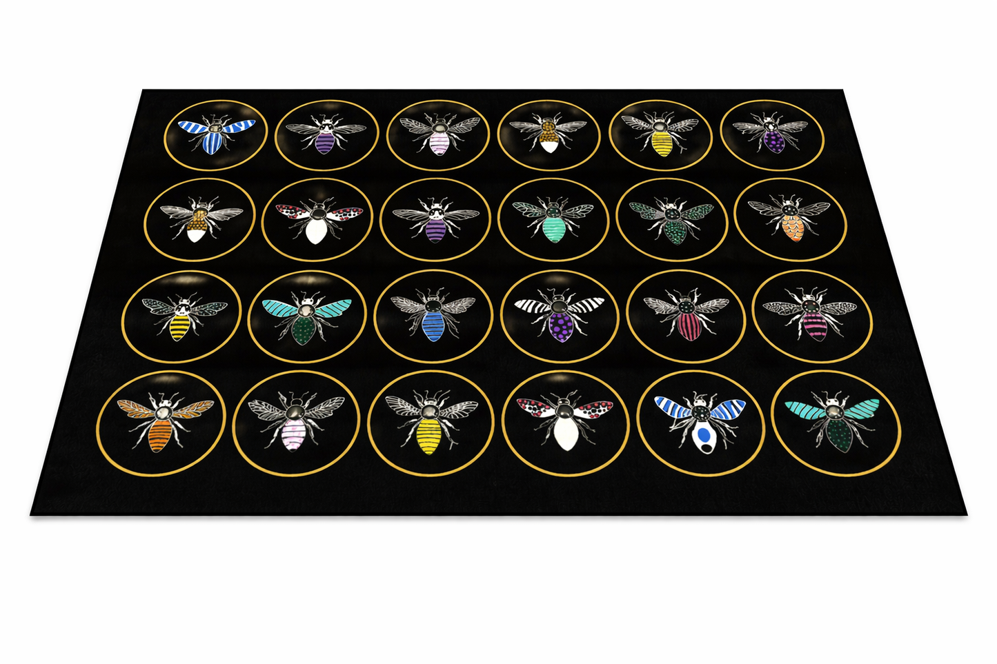 black-mat-colourful-bees-yellow-circles-sydney