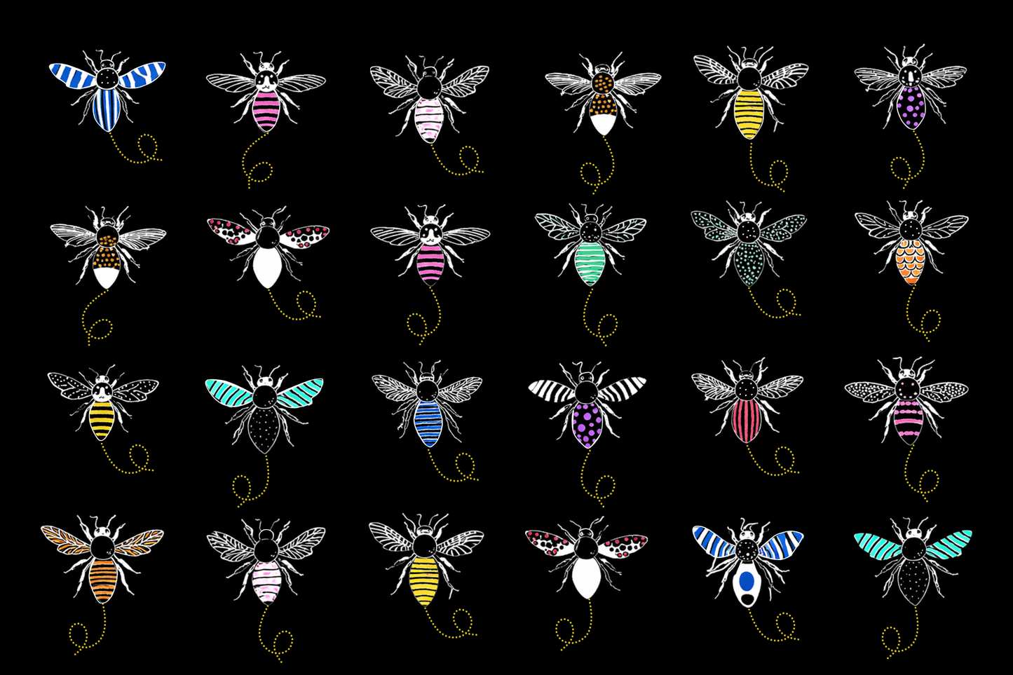 24-bees-colourful-black-base-cute