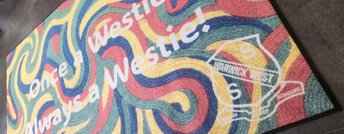 large colourful outdoor custom welcome mat