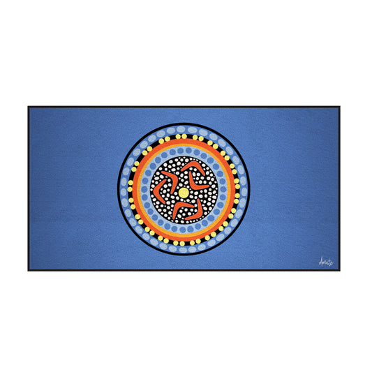 Australian Indigenous Classroom Mat - Yarning Circle Light Blue - 1.8m x 3.4m