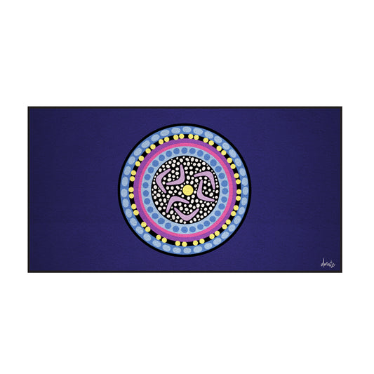 Australian Indigenous Classroom Mat - Yarning Circle Purple - 1.8m x 3.4m and Round 200cm diameter
