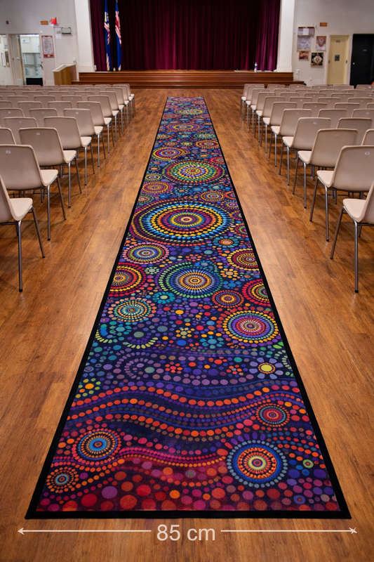 bright indigenous hall runner design neon colours in hall