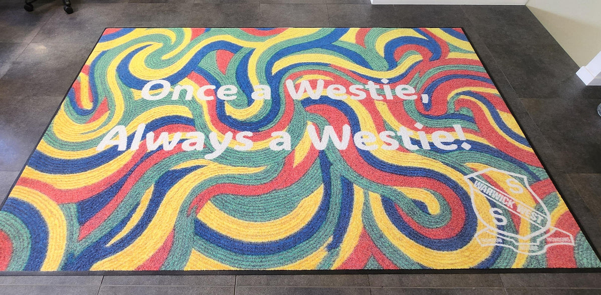 multi colour with school crest welcome mat outdoor