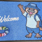 School mascot welcome mat in blue