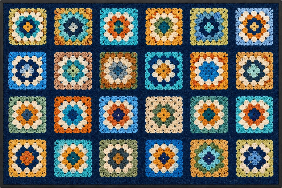 24 Square Classroom Seating Mat - Crochet Squares (2m x 3m)