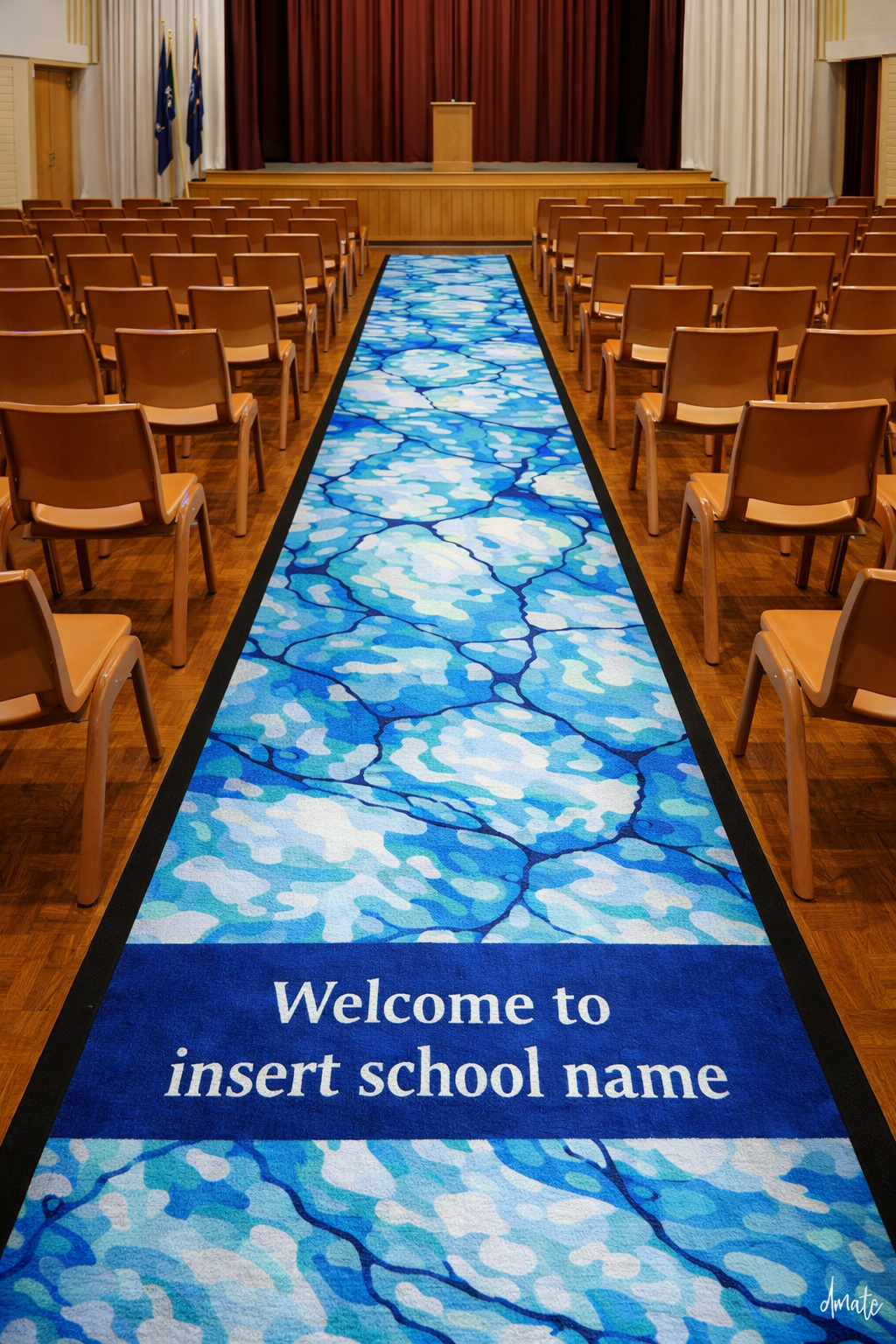 Indigenous contemporary design hall runner in school hall blue marble design