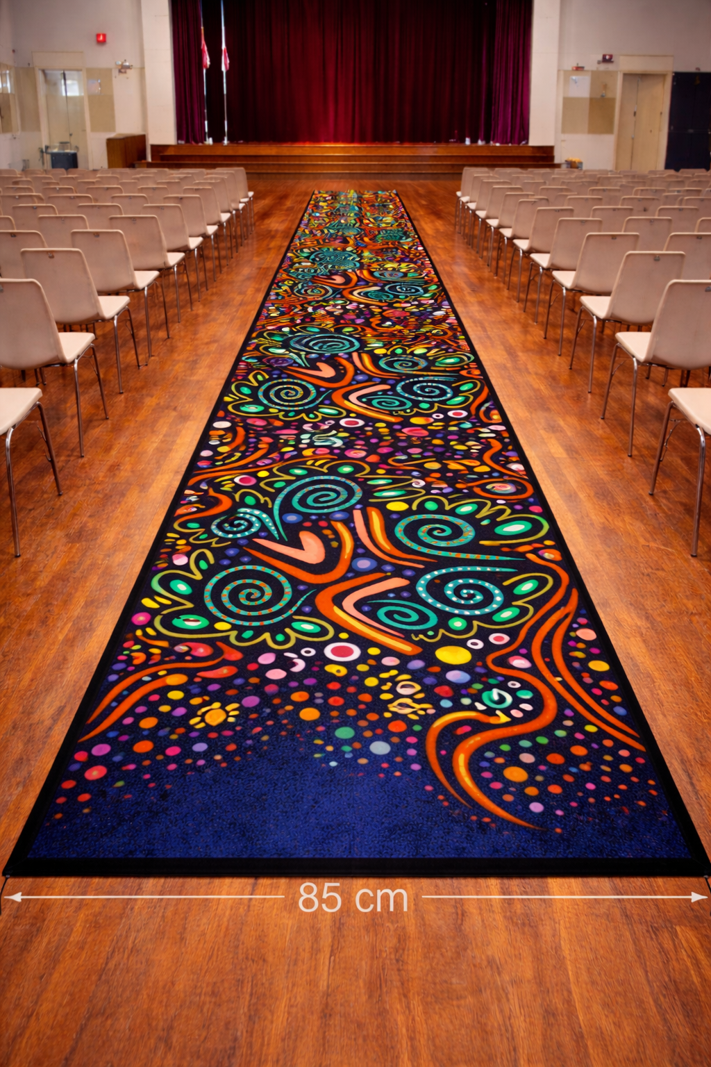 Australian aboriginal design school hall runner in a school hall